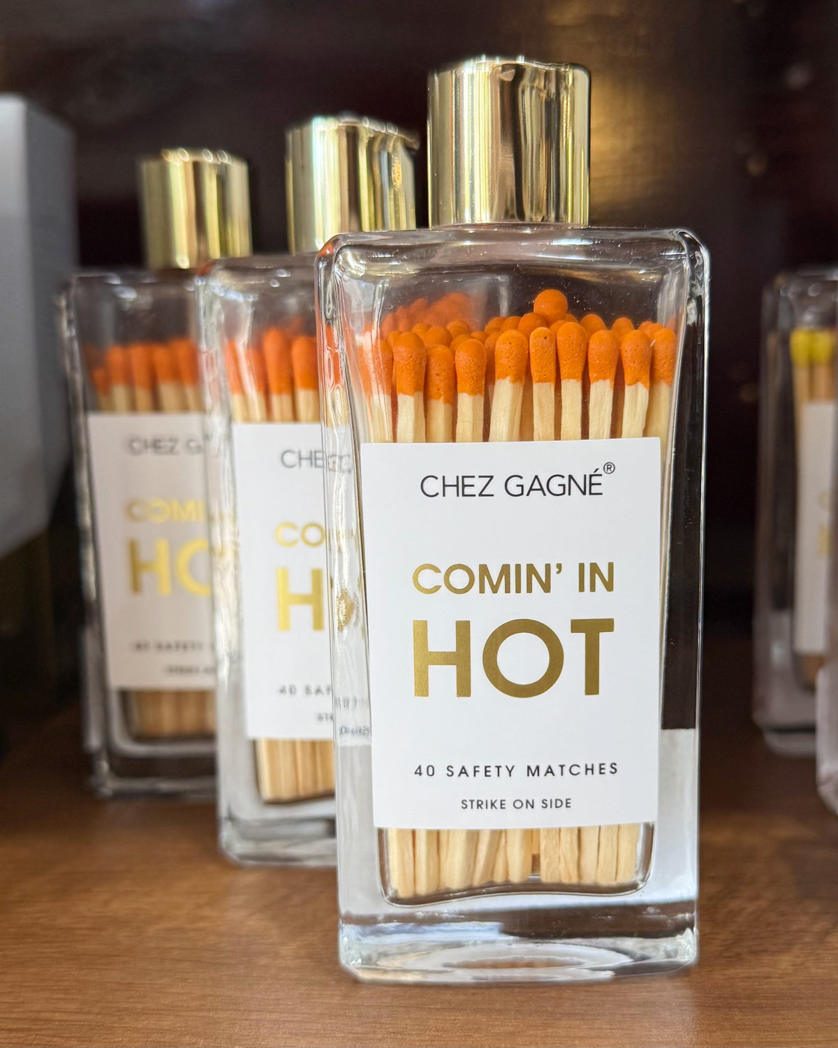 coming in hot in a glass bottle safety matches.