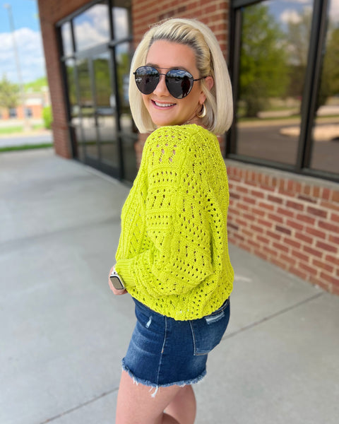 Dani Crochet Sweater in Lime Yellow FINAL SALE