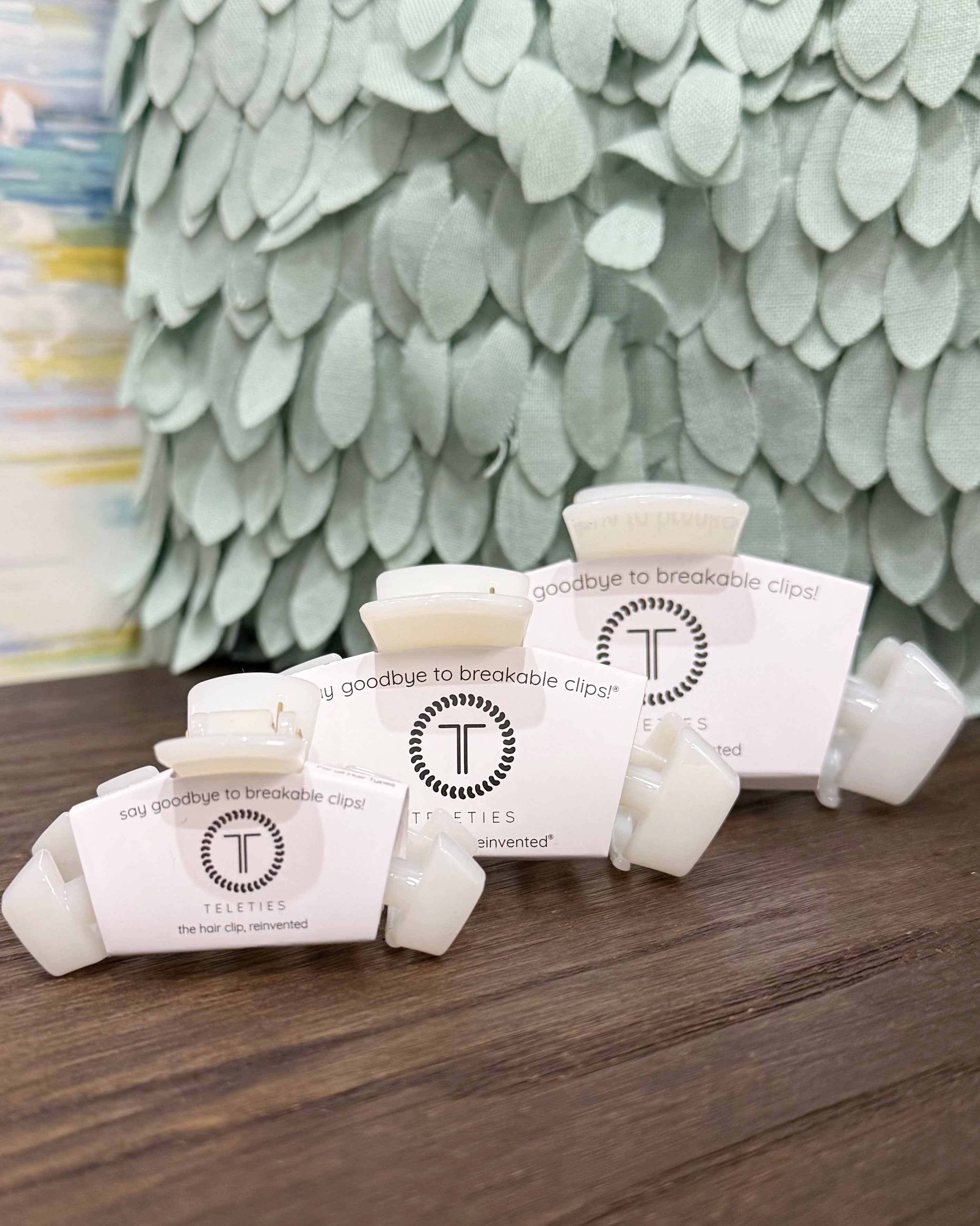 teleties classic hair claw clip in coconut white.