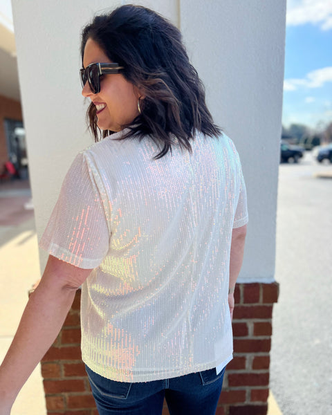 Emerson Sequin Blouse in White