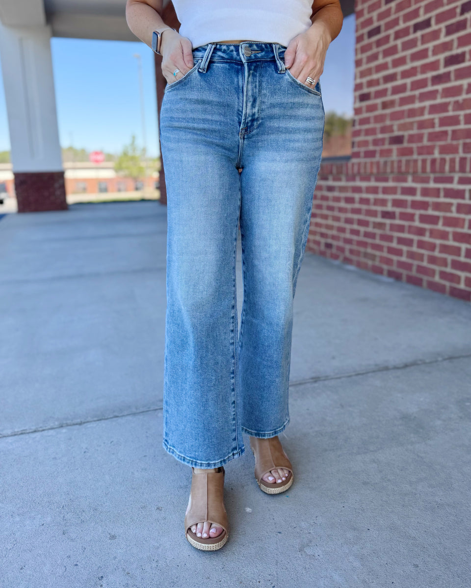 Risen REG/CURVY Crop Wide Leg Jeans FINAL SALE - Madi Savvy Boutique
