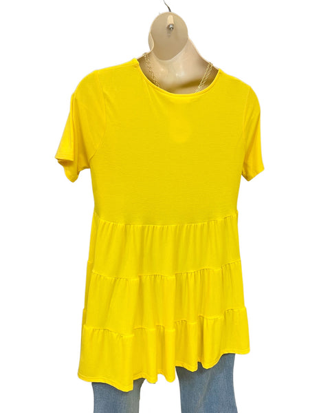 Lisa CURVY Tiered Tunic Blouse in Yellow FINAL SALE