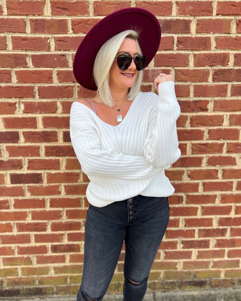 Hailey Ribbed Sweater Blouse in Off White FINAL SALE