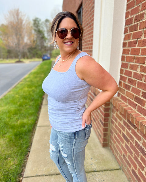 Demi Ruched Tank in H. Grey FINAL SALE
