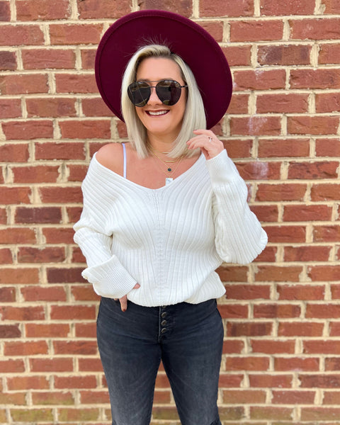 Hailey Ribbed Sweater Blouse in Off White FINAL SALE