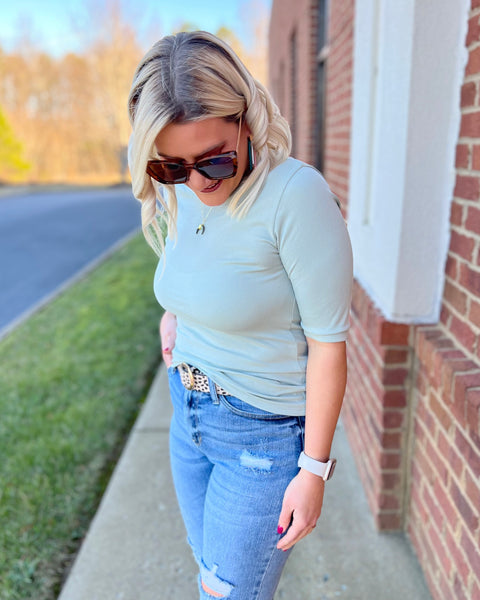 LeeAnn Ribbed Blouse in Sage FINAL SALE