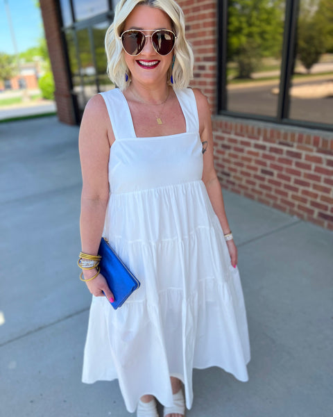 Madelyn Tiered Midi Dress in Off White