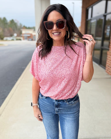 Whitney Glitter Top in Baby Pink FINAL SALE
