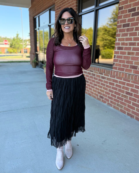 Karter Crinkle Mesh Skirt in Black FINAL SALE