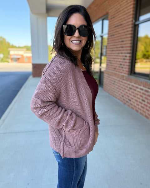 Jana Ribbed Cardigan in Red Bean FINAL SALE