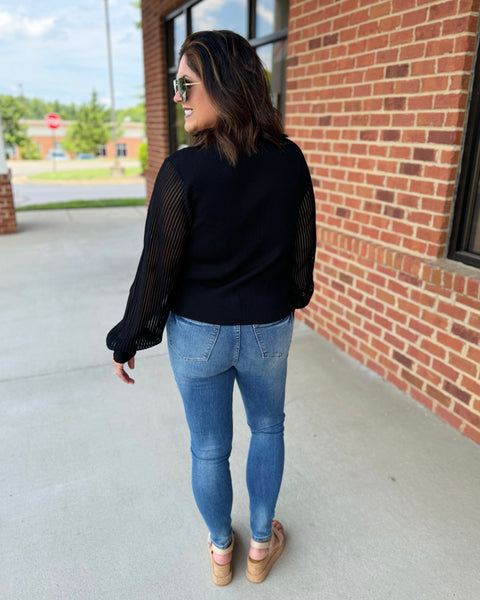 Haley Sheer Ribbed Blouse in Black