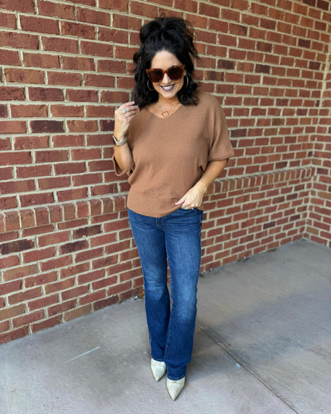 Mia V-Neck Dolman Sweater in Deep Camel