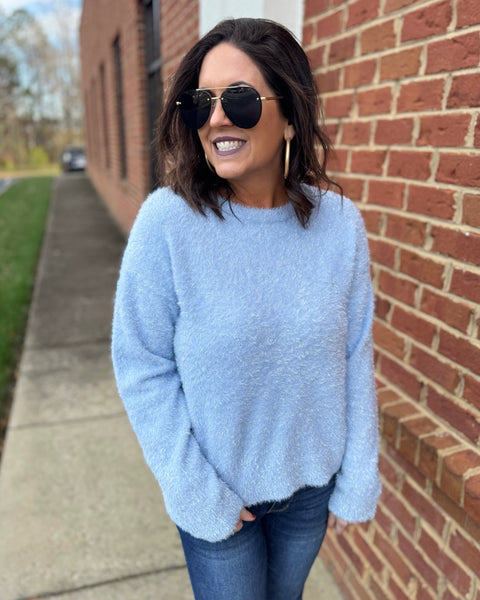 Kyra Eyelash Sweater in Light Blue