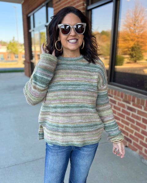 Gina Crew Neck Sweater in Green/Multi