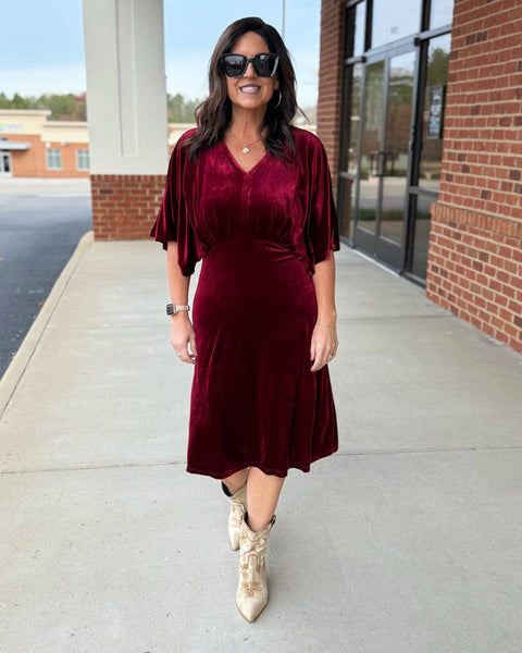 Paula Kimono Sleeve Dress in Wine
