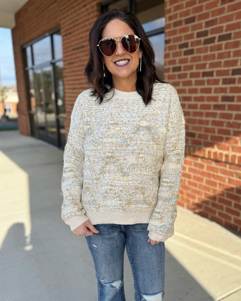 Kelly Chevron Textured Sweater in Butter