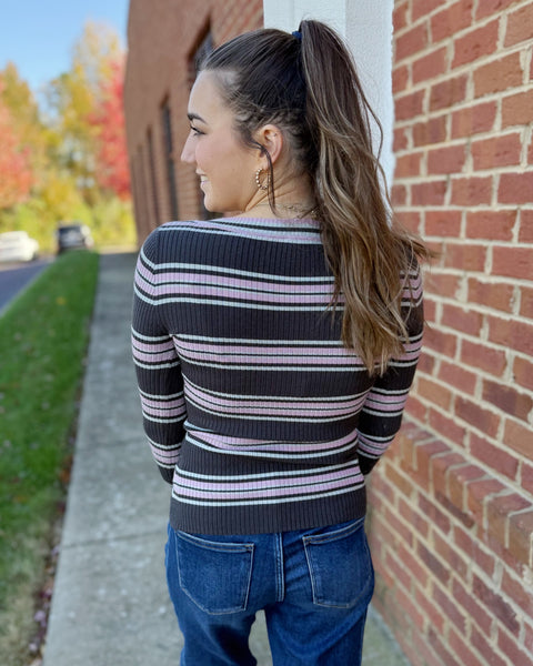 Reba Ribbed Stripe Top in Slate