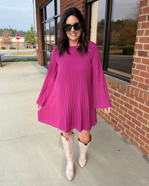 Natalie Pleated Dress in Berry FINAL SALE