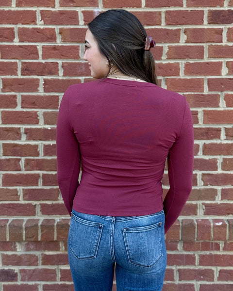 Devin Scoop Neck Top in Burgundy