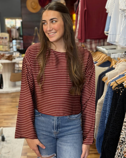 Mary Stripe Blouse in Wine/Cream