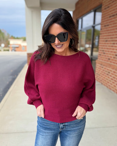 Tara Balloon Sleeve Sweater in Cabernet FINAL SALE