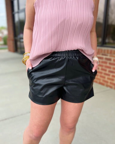 Kristen REG/CURVY Faux Leather Shorts in Black