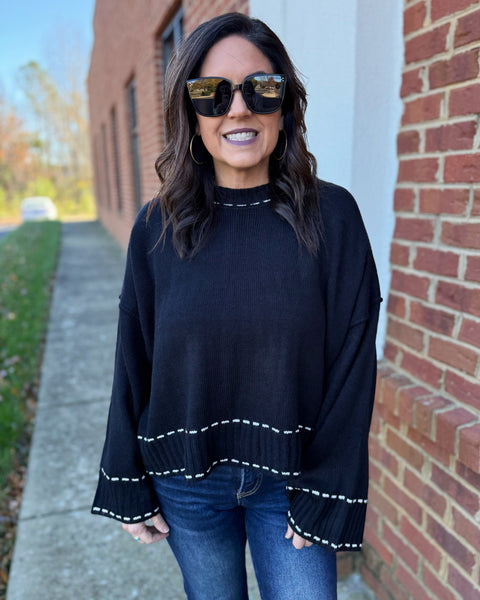 Nancy Stitch Detail Sweater in Black
