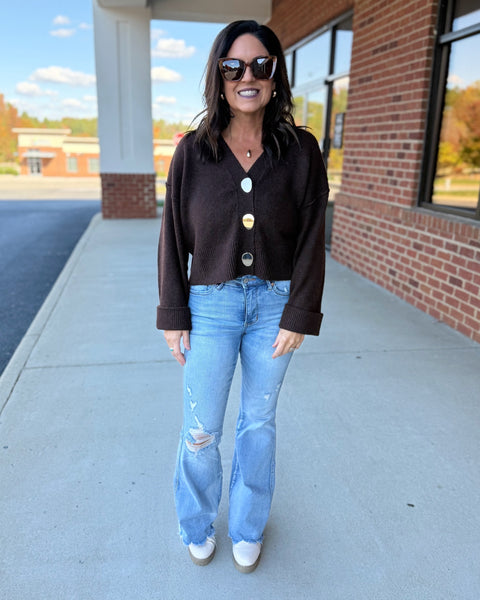 Claire Button Up Cardigan in Brown