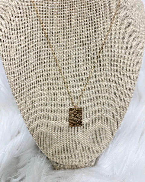 Hammered Rectangle Necklace in Gold