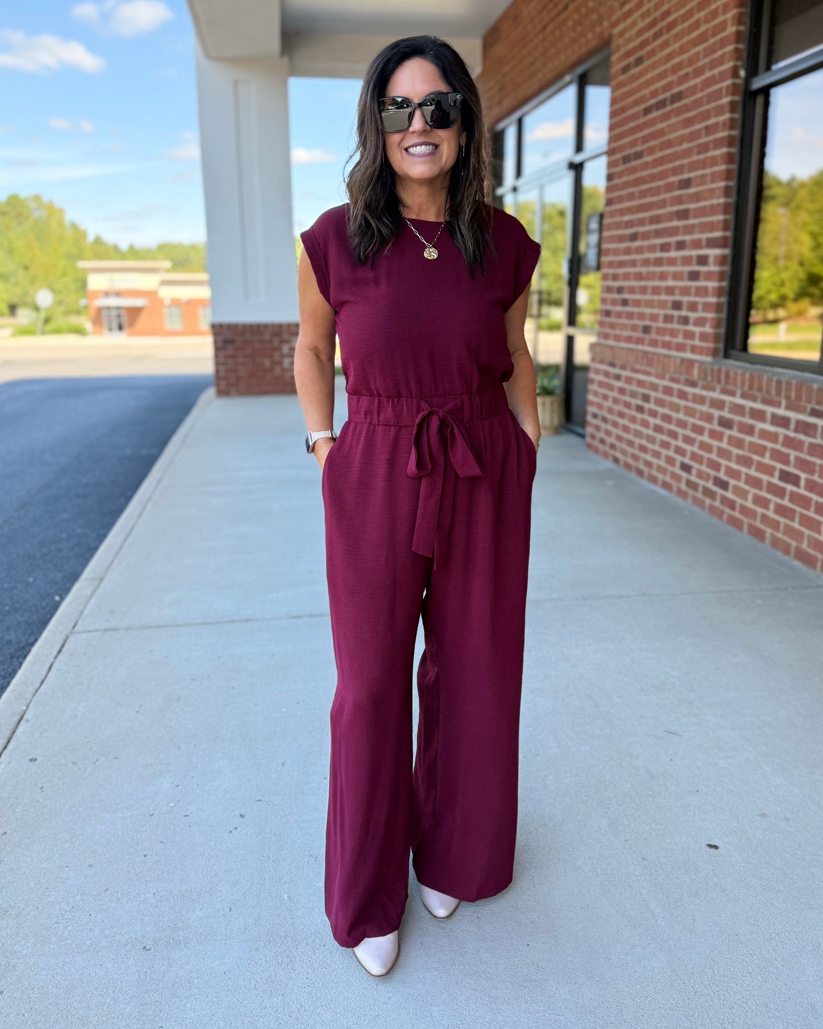 Parker Front Tie Jumpsuit in Wine FINAL SALE