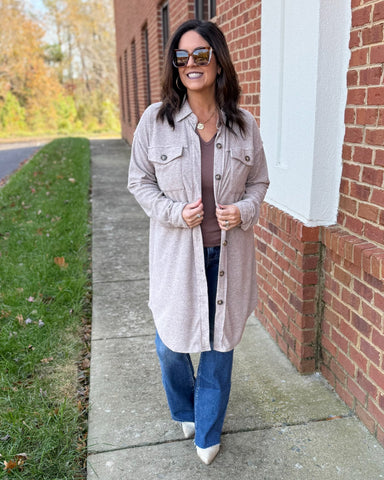 Sutton Brushed Long Shacket in Mocha