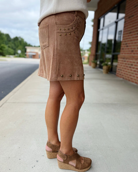 Sadie Suede Studded Skirt in Camel FINAL SALE