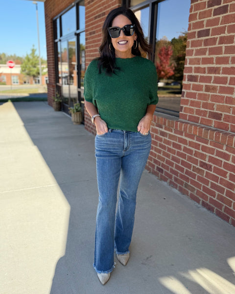 Ainsley Dolman Knit Sweater in Hunter Green