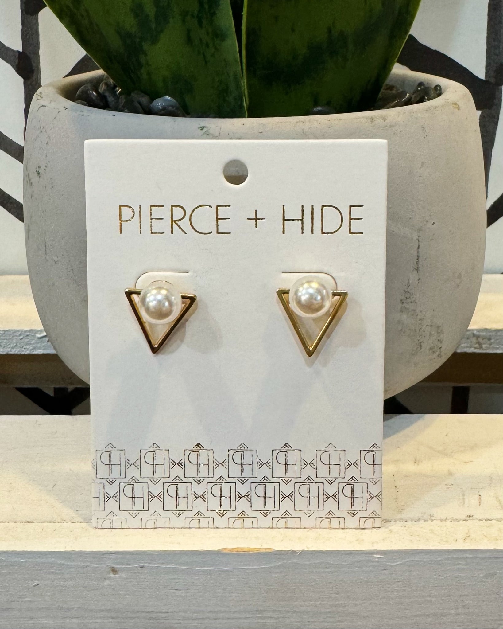 Geometric Pearl and Gold Stud Earrings