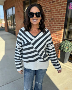 Laura Cross Stripe Sweater in Black/Ivory