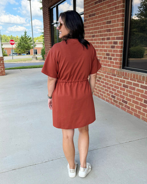 Abigail Drawstring Casual Dress in Chestnut