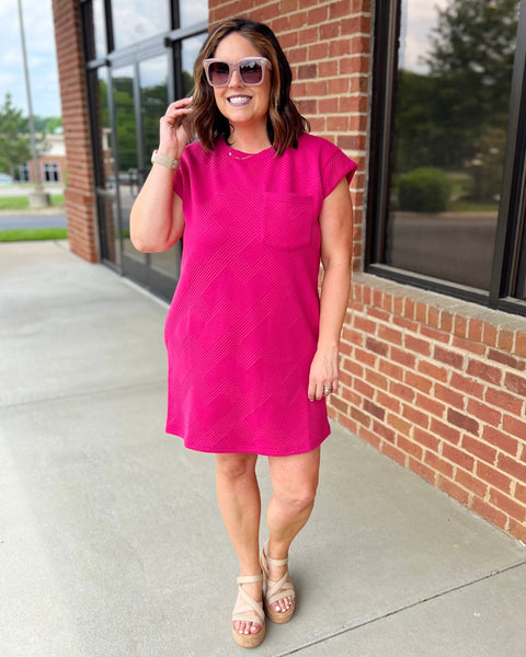 Harper Textured Dress in Fuchsia FINAL SALE