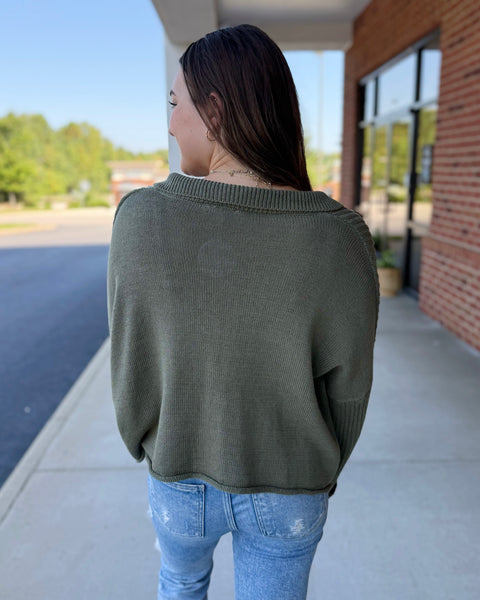Trisha Collared Button Up Sweater Top in Olive FINAL SALE