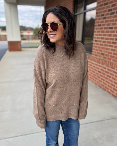 Harlow Mock Neck Sweater in Brown