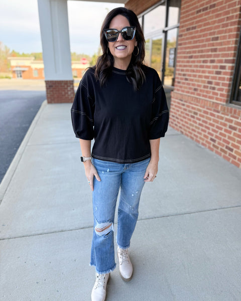 Taya Balloon Sleeve Top in Black FINAL SALE