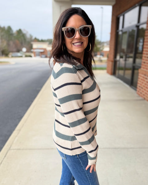 Fern Stripe Sweater in Ash Jade FINAL SALE