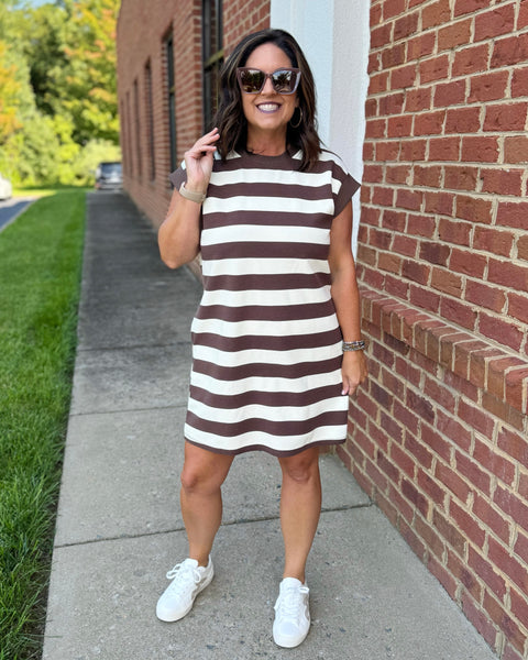 Kaia Stripe Dress in Brown