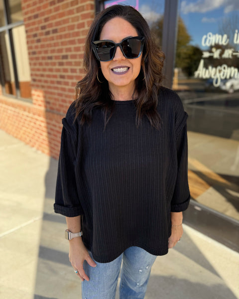 Ryder REG/CURVY 3/4 Sleeve Top in Black