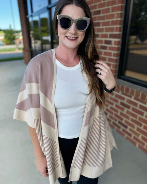 Morgan Chevron Poncho Cardigan in Taupe