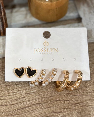 Heart Mini Huggie Hoop Trio Earrings