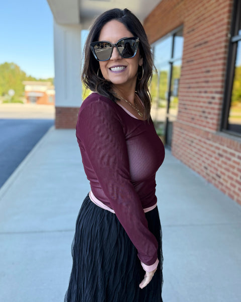 Hylton Double Layer Mesh Top in Eggplant