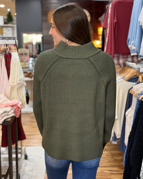Felicity Two Tone Sweater in Olive FINAL SALE
