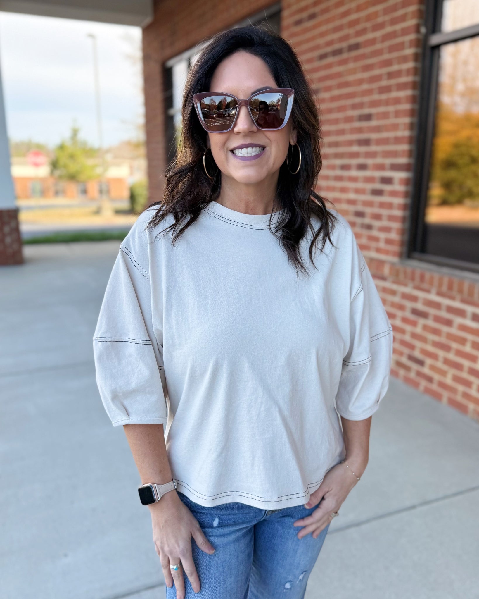 Taya Balloon Sleeve Top in Sand Beige FINAL SALE