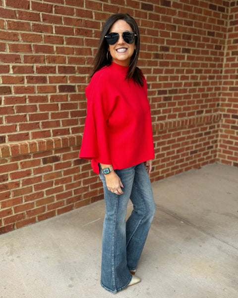 Dallas Bell Sleeve Sweater in Ruby