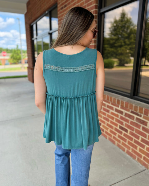 Elena Lace Trim Tank in Evergreen FINAL SALE